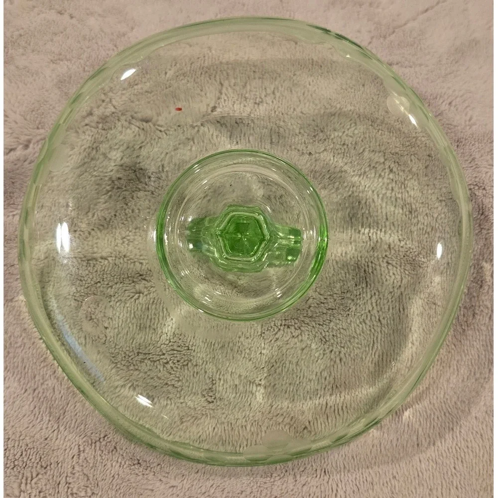 Vintage Uranium Glass Floral Etched Heart‎ Handle Ashtray/Candy Dish